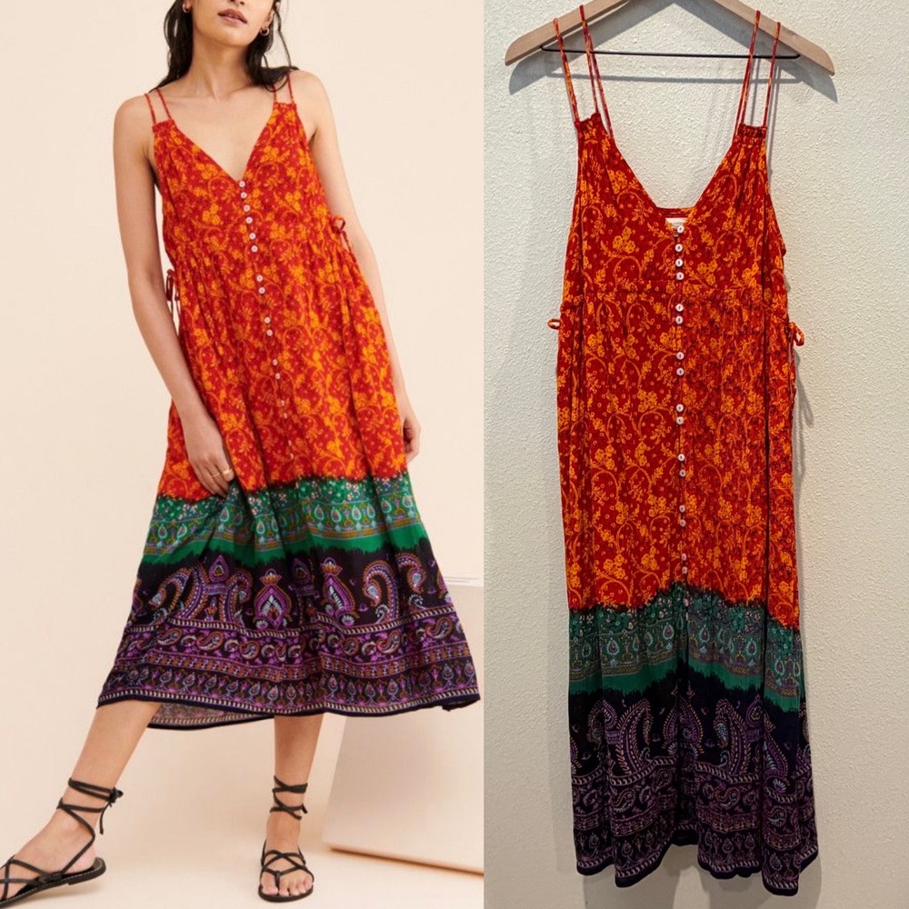 URBAN OUTFITTERS Women Midi Dress S Boho Paisley Floral Button Front Festival